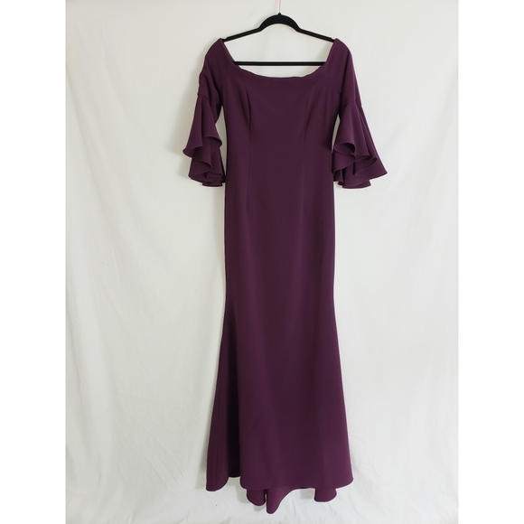 Vince Camuto Wine Off The Shoulder Bell Sleeve Cocktail Gown Dress Size 2 - Picture 2 of 9